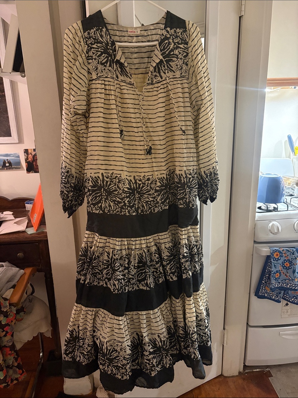 Matta Black and Cream Boho Tiered Maxi Dress